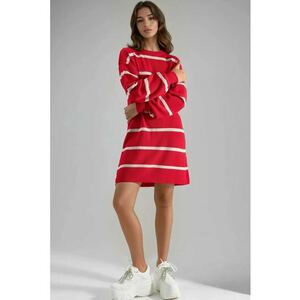 Rochie mini tricotata - cu dungi - guler rotund - rosie - tricot 100% acrilic - imagine