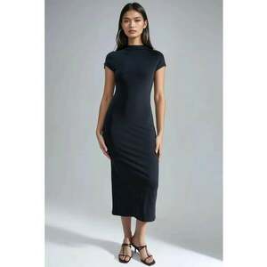 Rochie Midi Slim Fit - Guler Rotund - Negru - Jerseu imagine