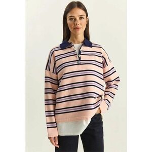 Pulover dama - guler polo cu dungi - acril - multicolor - One Size imagine
