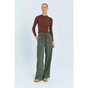 Pantaloni dama Wide Leg catifea snur talie kaki S - Kaki imagine
