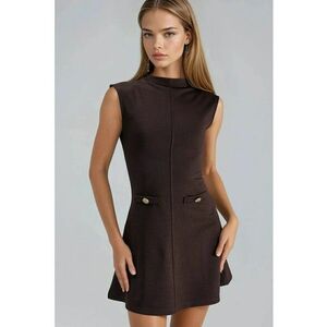 Rochie midi slim fit - cu buzunare - maro - textil imagine