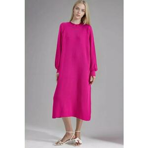 Rochie tricotata - lunga - lejera - roz magenta - tricot - imagine