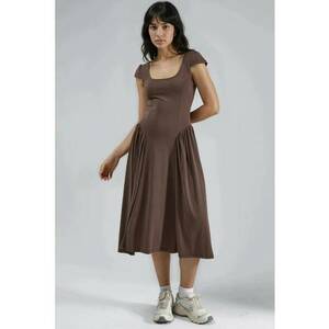 Rochie midi cu guler solid - Maro imagine