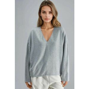 Bluza - Gri deschis - Jerseu - Decolteu in V imagine