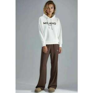Set din Doua Piese - Gluga Brodata - Pantaloni Largi - Alb - Tricot imagine