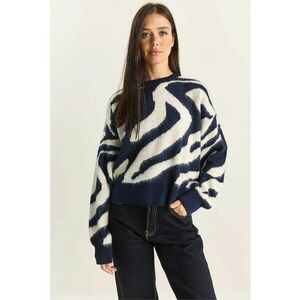 Pulover tricotat dama - acril - nervuri - model zebra - albastru/alb - One Size imagine