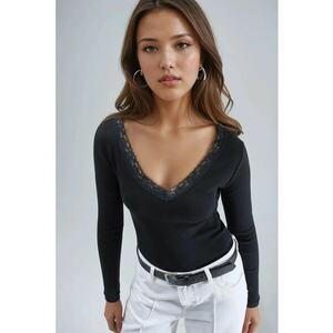Bluza dama - Negru - Jerseu - Slim fit - Decolteu in V imagine