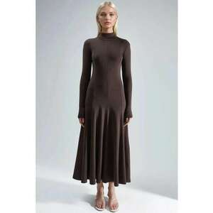 Rochie Midi A-Line cu Maneca Lunga - Maro Cafea - Jerseu imagine