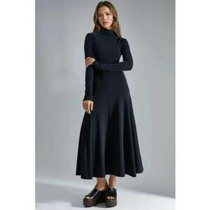 Rochie Midi A-Line - Maneca Lunga - Negru - Jerseu imagine
