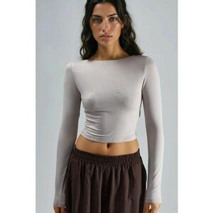 Bluza dama - crop - slim fit - crem natural - jerseu imagine
