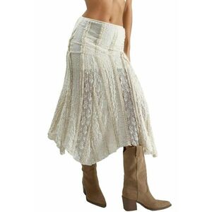 Fusta midi - Dantela - Bej natural - Talie inalta imagine