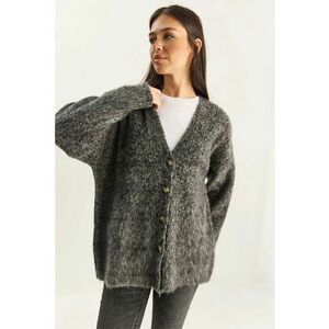 Cardigan dama - supradimensionat - decolteu in V - gri carbune - tricot - One Size imagine