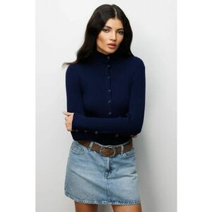 Cardigan dama - Slim Fit - guler inalt - bleumarin - tricot imagine