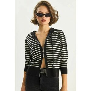 Cardigan dama - cu gluga - dungi - acril - alb/negru - One Size imagine