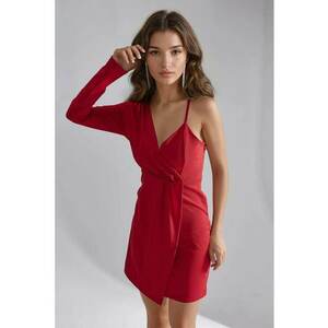 Rochie mini asimetrica - decolteu in V - rosie - crep imagine