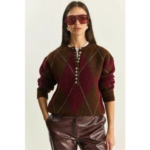 Pulover dama - tricot gros - guler rotund - maro-visiniu - One Size imagine
