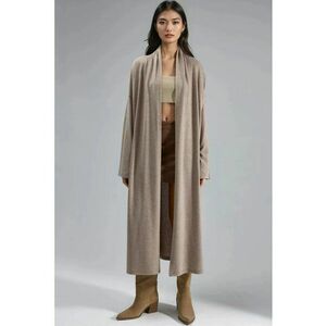 Cardigan lung dama - tricot - bej natural - One Size imagine