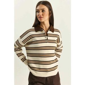Pulover dama - cu guler polo - acril - multicolor - One Size imagine
