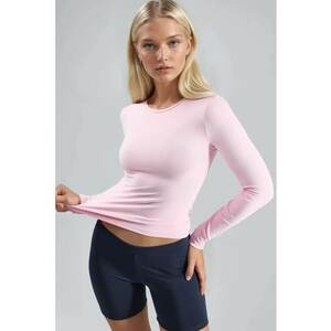 Bluza - Roz pudrat - Jerseu - Slim fit - Guler rotund imagine