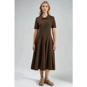 Rochie Midi A-Line guler de camasa - maro cafea - jerseu imagine