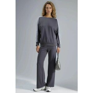 Set din doua piese - bluza cu maneca lunga si pantaloni drepti - gri - jerseu imagine