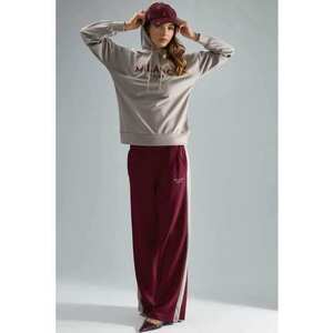 Set din Doua Piese - Hanorac cu Gluga - Pantaloni Largi - Rosu Burgundy - Tesatura Tricotata imagine