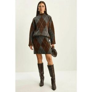 Compleu dama - 2 piese - tricot - Maro/Gri imagine