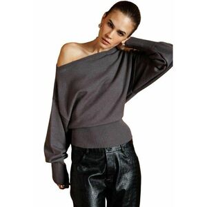 Pulover asimetric dama gri inchis - tricot - One Size imagine