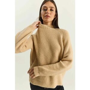 Pulover dama - supradimensionat - decolteu rotund - acril/poliester/elastan - bej - One Size imagine