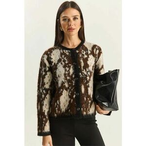Cardigan dama - cu nasturi - acril/poliester/elastan - maro inchis/bej - One Size imagine