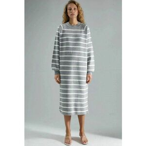 Rochie tricotata - cu nervuri si dungi - gri - tricot - imagine