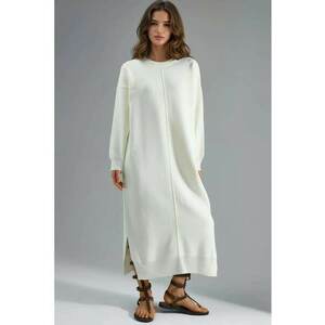 Rochie lunga tricotata nervuri texturate - alb - tricot - imagine