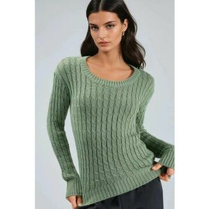 Pulover dama - tricot - guler rotund - verde salvie - One Size imagine