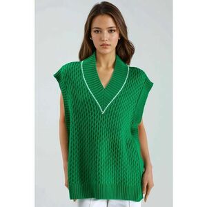 Vesta dama - acril - tricotata - lunga - verde - imagine