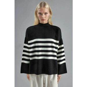 Pulover dama - supradimensionat - guler inalt - negru/alb - tricot - One Size imagine