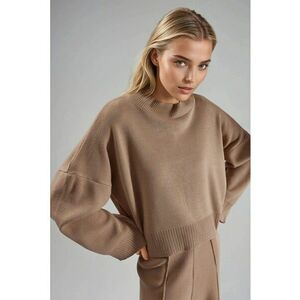 Pulover tricotat dama - supradimensionat - guler inalt - acril - maro camel - One Size imagine