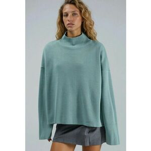 Pulover dama - supradimensionat - guler inalt - verde salvie - tricot - One Size imagine