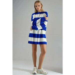 Rochie Mini - cu dungi - albastru - tricot - imagine