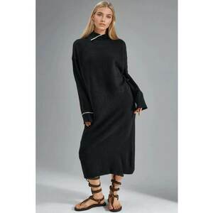 Rochii - rochie midi tricotata cu guler polo - negru - tricot - imagine