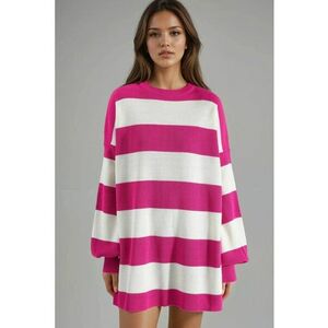 Rochie mini - dungi - roz - tricot - imagine