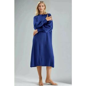Rochie tricotata - lunga - lejera - albastru cobalt - tricot - imagine