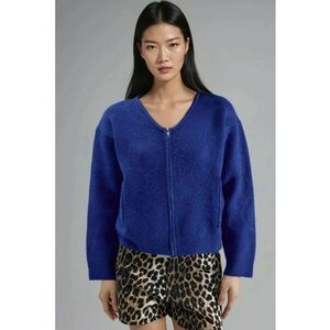 Pulover tricotat dama - cu fermoar - maneca lunga - albastru cobalt - tricot - One Size imagine