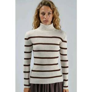 Pulover dama - mulat - dungi - guler inalt - tricot - alb/maro - One Size imagine