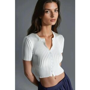 Tricou dama - scurt - alb - tricot - imagine