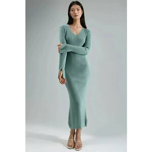Rochie maxi - tricotata - verde menta - 100% acrilic - imagine