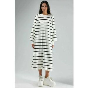 Rochie tricotata - dungi - alb prafuit - tricot 100% acrilic - imagine