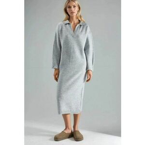 Rochie Maxi Tricotata - Gri - Tricot - Guler Polo - imagine