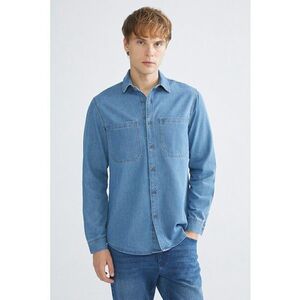 Camasa din denim cu buzunare pe piept - Albastru imagine