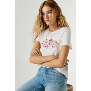 Tricou din bumbac cu logo pe piept si imprimeu floral - Alb/Roz imagine
