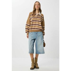 Pulover dama - Happiness Istanbul - ISTANBUL - dungi - maro camel - tricot - One Size imagine